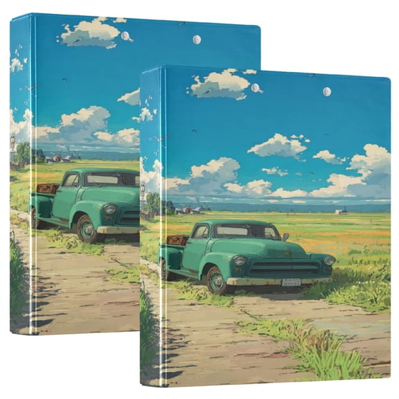D-shaped Binder with 3 Ring - PVC Waterproof 1.5 Inch Binder with Clear Pocket, Farmhouse and Windmill Patterns ，1 pack
