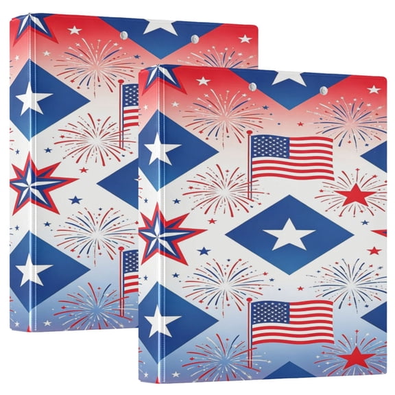 D-shaped Binder with 3 Ring - PVC Waterproof 1.5 in Binder with Clear Pocket, Flag Pattern ,1 pack