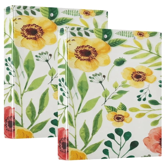 D-shaped Binder with 3 Ring - PVC Waterproof 1.5 in Binder with Clear Pocket, Floral Illustration- Red ,1 pack
