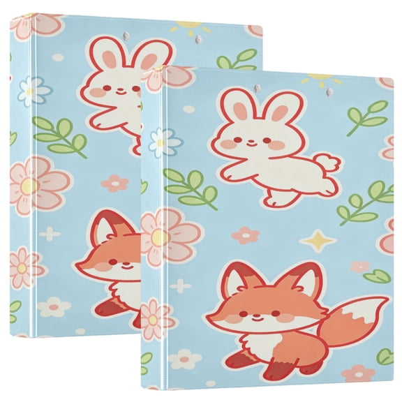 D-shaped Binder with 3 Ring - PVC Waterproof 1.5 in Binder with Clear Pocket, Happy Little Fox Pattern 2 ,1 pack