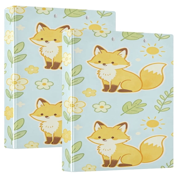 D-shaped Binder with 3 Ring - PVC Waterproof 1.5 in Binder with Clear Pocket, Happy Little Fox Pattern 4 ,1 pack