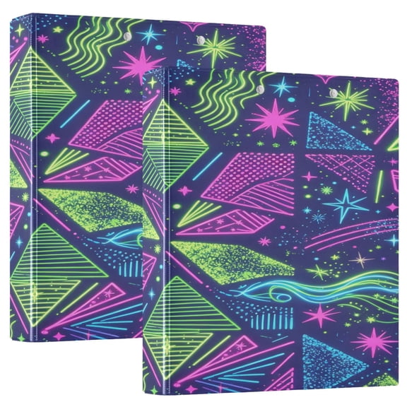 D-shaped Binder with 3 Ring - PVC Waterproof 1.5 in Binder with Clear Pocket, Neo-geometric Star ,1 pack