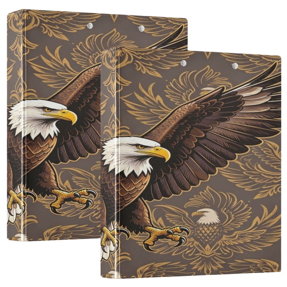 D-shaped Binder with 3 Ring - PVC Waterproof 1.5 in Binder with Clear Pocket, Ornate Golden-eagle ,1 pack