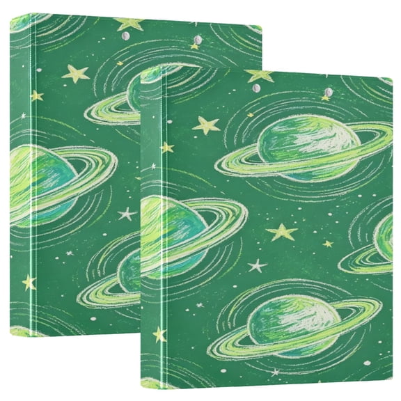 D-shaped Binder with 3 Ring - PVC Waterproof 1.5 in Binder with Clear Pocket, Planet- Green ,1 pack