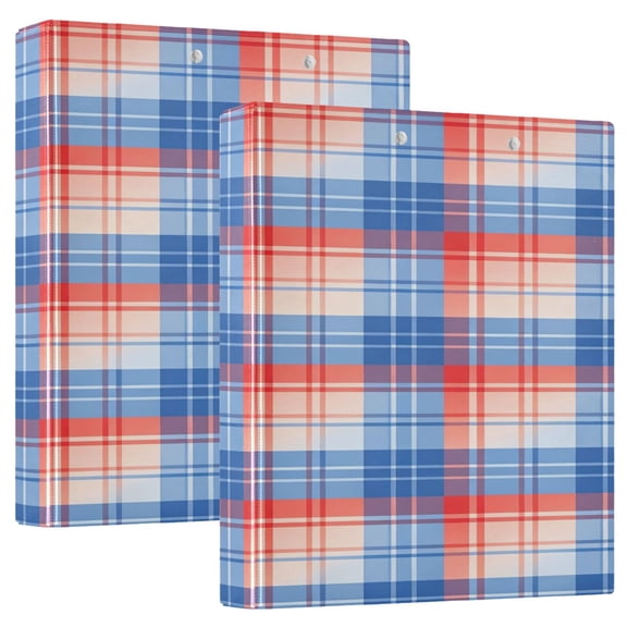 D-shaped Binder with 3 Ring - PVC Waterproof 1.5 in Binder with Clear Pocket, Red Blue Plaid Pattern ,1 pack