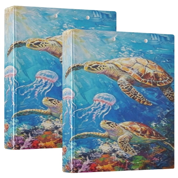D-shaped Binder with 3 Ring - PVC Waterproof 1.5 in Binder with Clear Pocket, Sea Turtle Art ,1 pack
