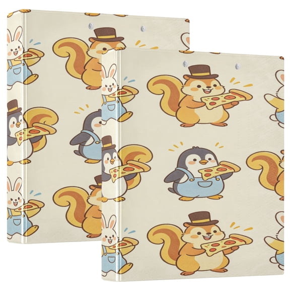 D-shaped Binder with 3 Ring - PVC Waterproof 1.5 in Binder with Clear Pocket, Squirrel Penguin Pizza ,1 pack