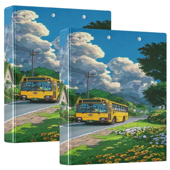 D-shaped Binder with 3 Ring - PVC Waterproof 1.5 Inch Binder with Clear Pocket, The Yellow Bus Logo ,1 pack