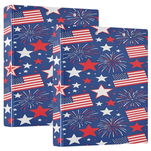 D-shaped Binder with 3 Ring - PVC Waterproof 1.5 in Binder with Clear Pocket, Usa Star Firework ,1 pack