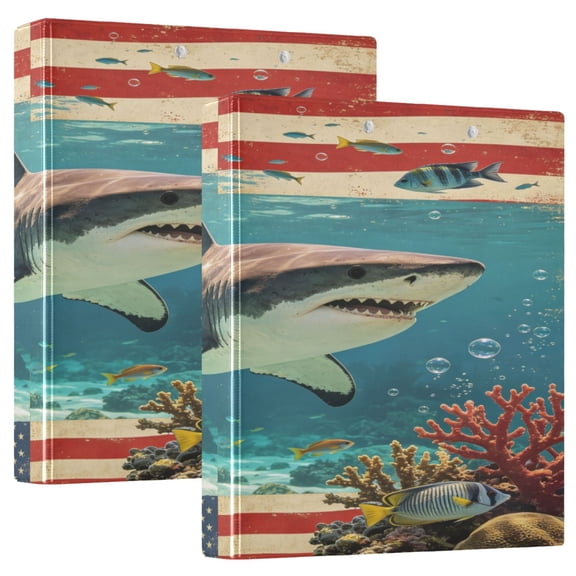 D-shaped Binder with 3 Ring - PVC Waterproof 1.5 in Binder with Clear Pocket, Vintage Flag Sea-fish Pattern ，1 pack