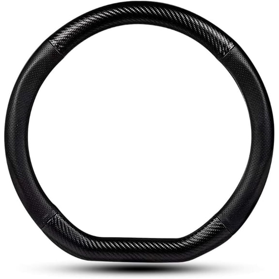 D-shaped Car Steering Wheel Cover, Carbon Fiber Trim Breathable Sweat-absorbent Protector, Close Fitting Non-slip and Scratch-resistant Cover, Standard Size for Most Cars Trucks