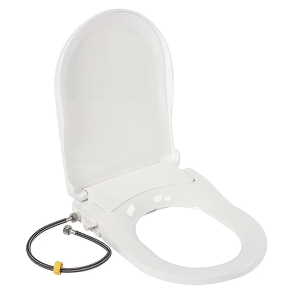 D-shaped Non-Electric Bidet Toilet Seat, Non-Electric Swash Ecoseat Elongated Fit Toilet Seat Bidet Attachment for Elongated Toilets, Dual Nozzle System, 18.9x13.7x3.07in