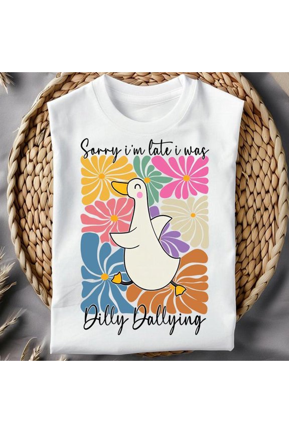 Désolé, je suis en retard, j'étais Dilly Dallying Goose PNG, Floral Goose, sarcastique rétro, Funny Mama png, Boho Floral, conception de chemise girly preppy