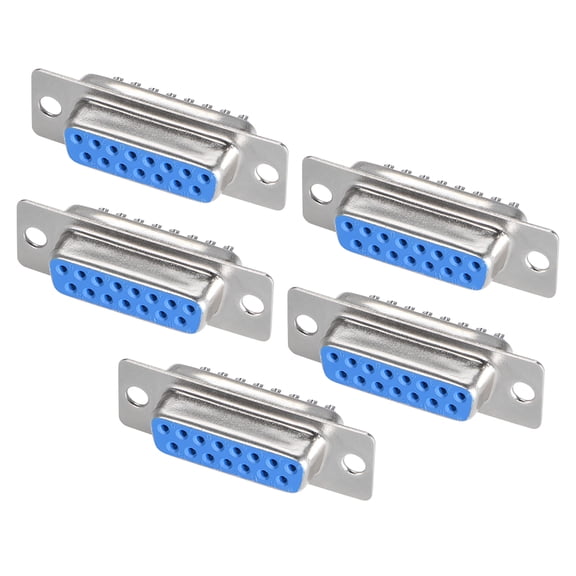 D-sub Connector Female Socket 15-pin 2-row Port Terminal Breakout Blue 5pcs