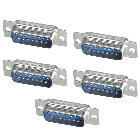 D-sub Connector Male Plug 15-pin 2-row Solder Type Blue 5pcs