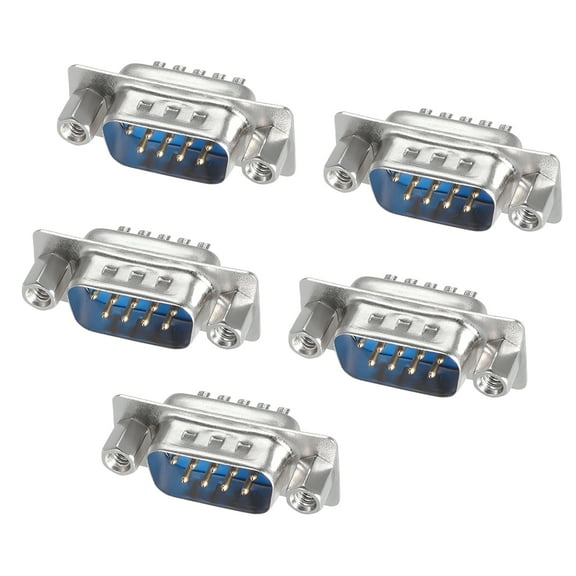 D-sub Connector Male Plug 9-pin 2-row Port Terminal Blue 5pcs