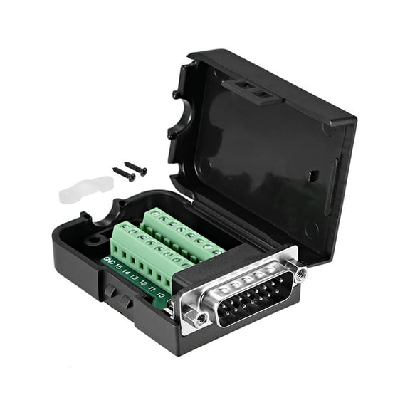 D-sub DB15 Breakout Board Connector with Case 2-row Male Port Solderless Terminal Block Adapter with Positioning Nuts