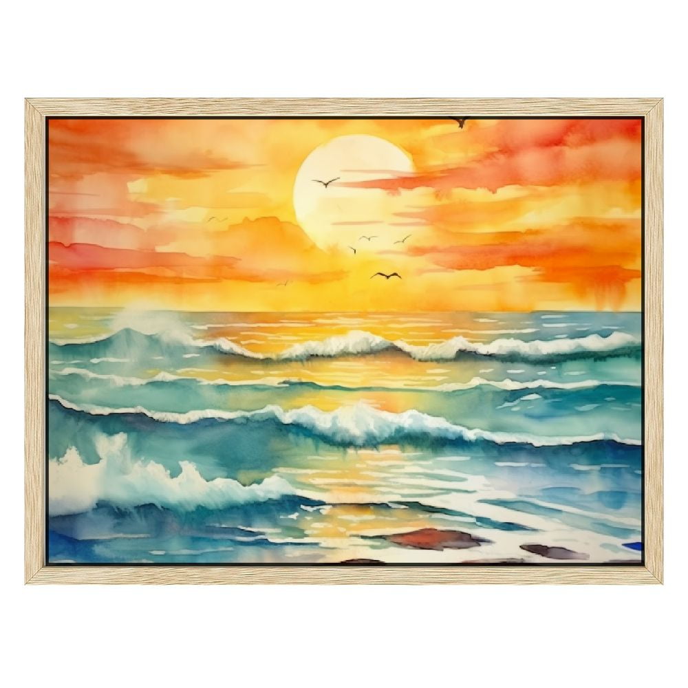D03GENHSY Abstract Beach Canvas Wall Art Watercolor Sunset Beach
