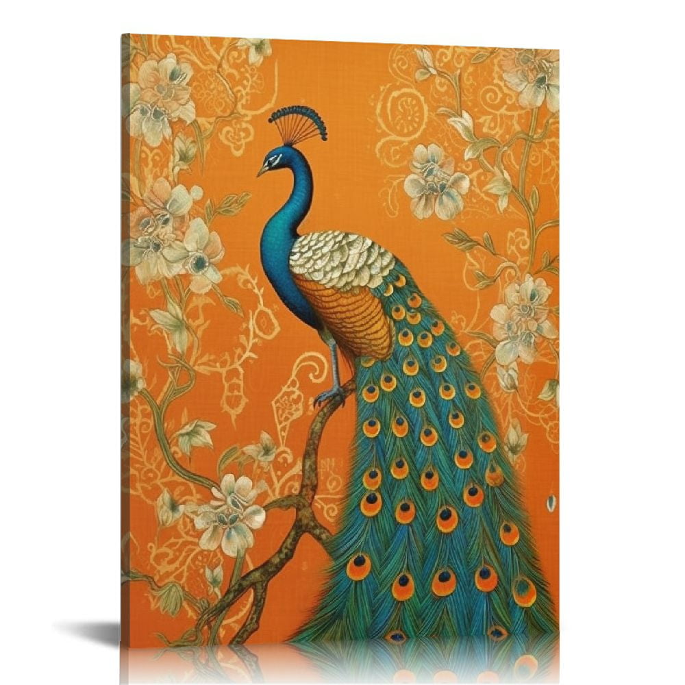 D03GENHSY Canvas Print Wall Art Beautiful Peacock And Flowers Art