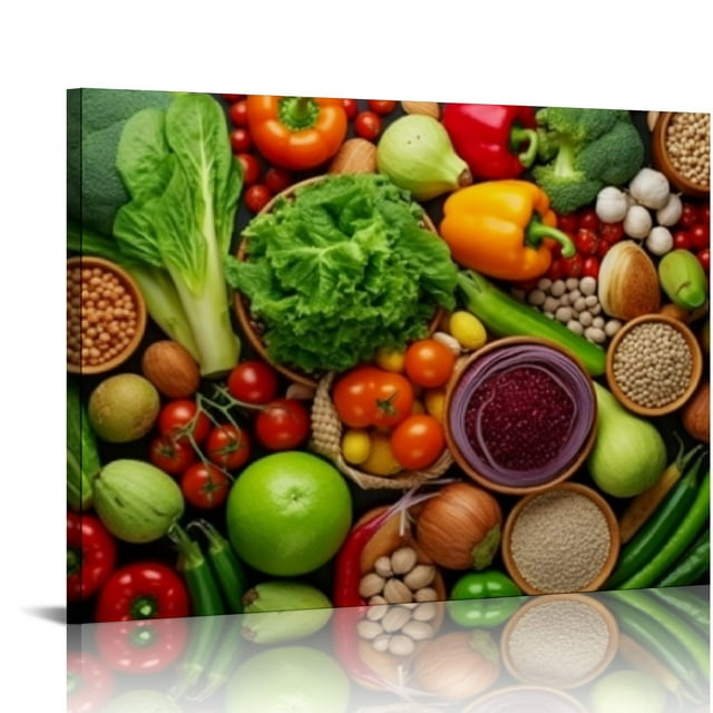 D03GENHSY Colorful Vegetables Fruits Cereals Nuts Kitchen Canvas Wall ...