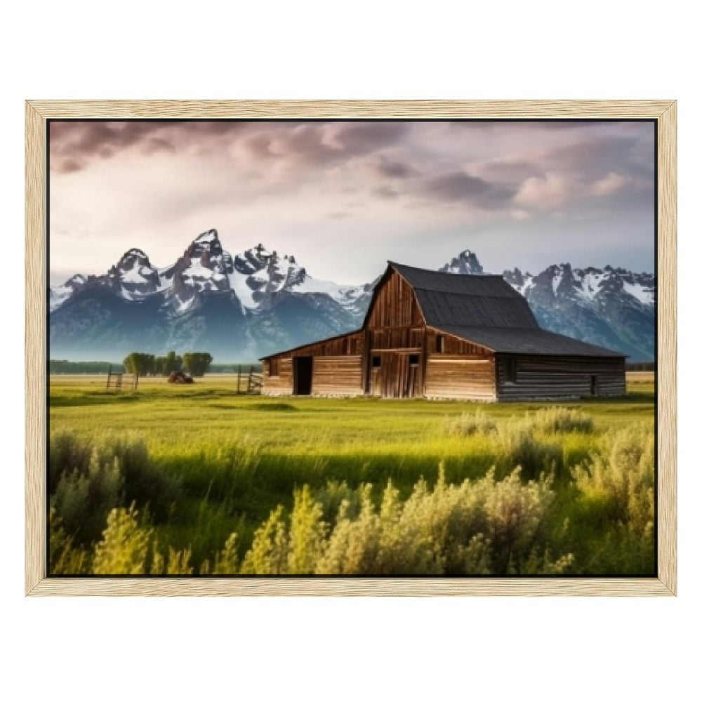 D03GENHSY Old Rustic Barn Mountain Canvas Wall Art Picture Painting