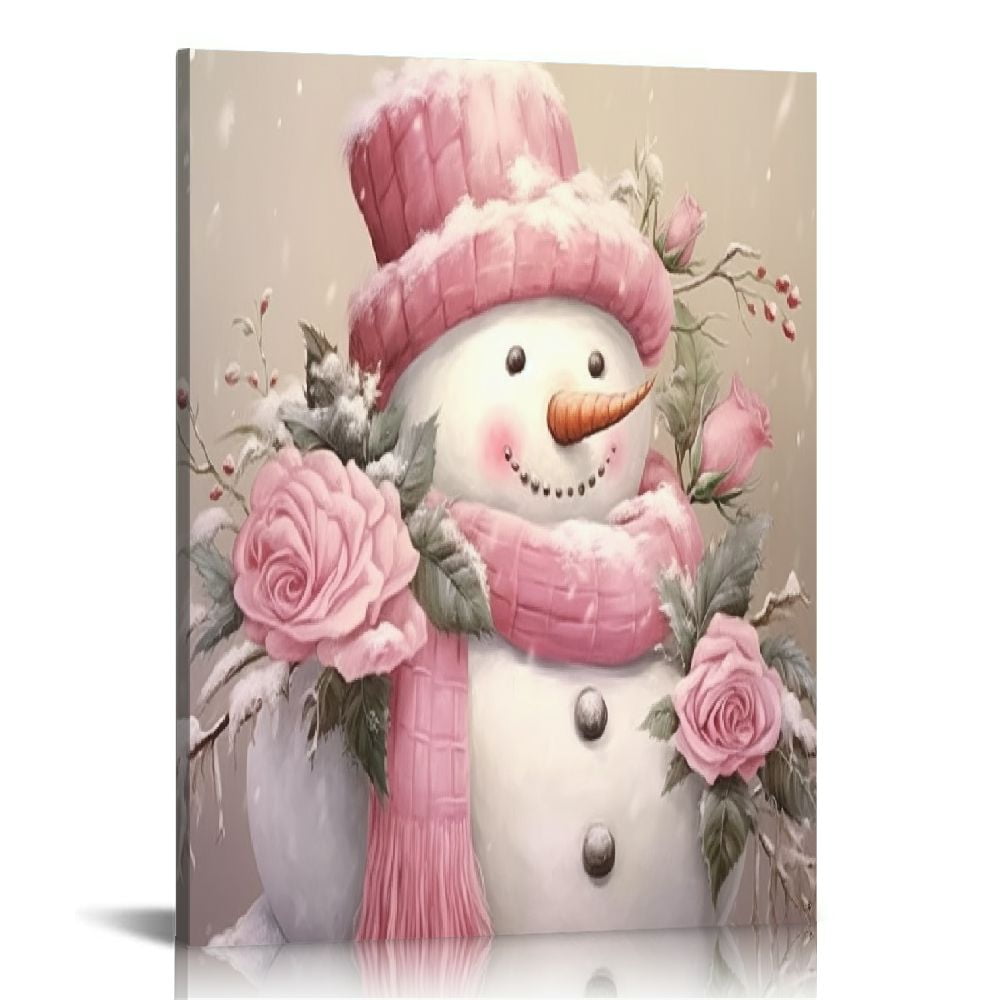 D03GENHSY Snowman Wall Art Pink Snowman Prints Snowflake Posters ...
