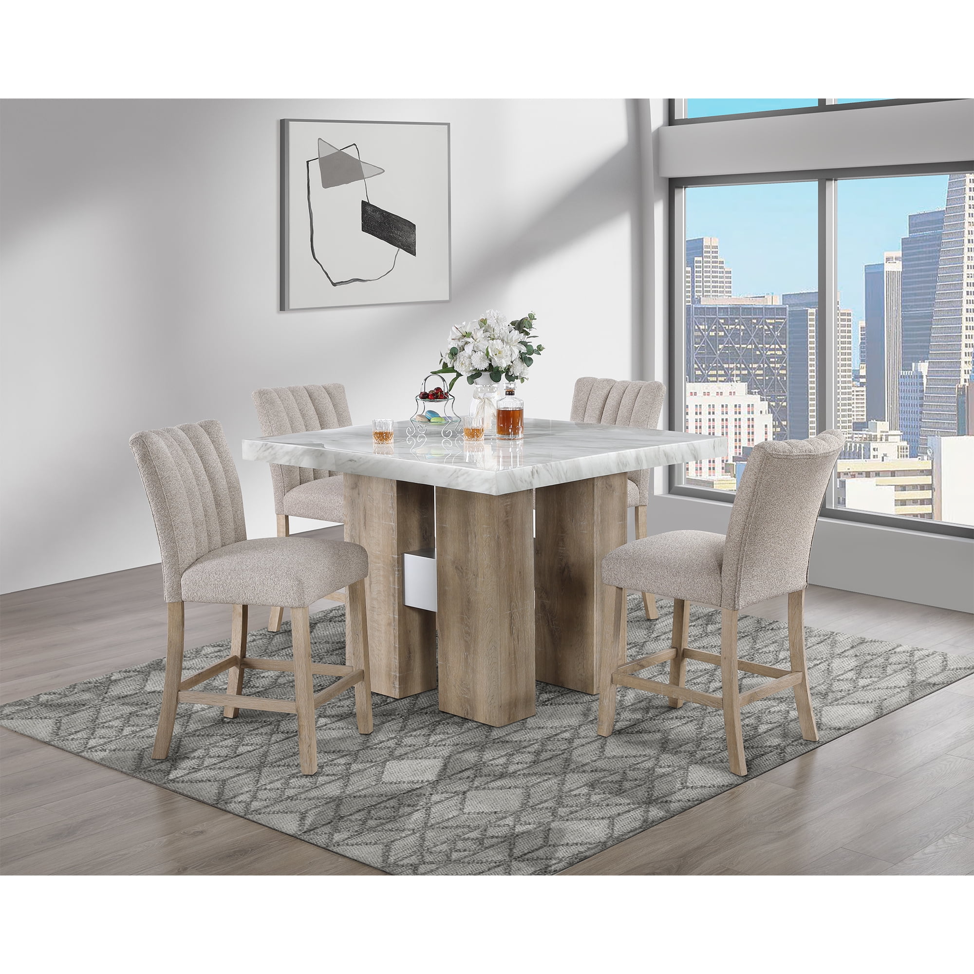 D04-8685BS Natural and Beige Bar and Stool wood 5PC Set