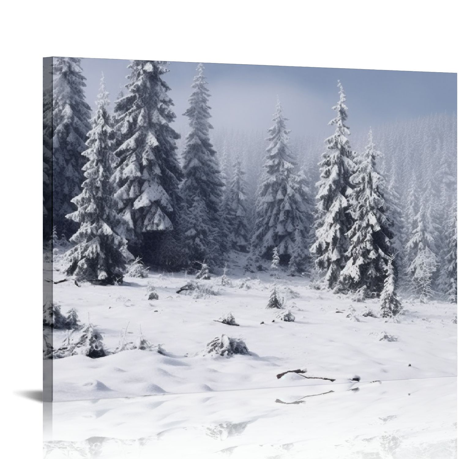 D06GENQS Snow covered pine trees Canvas Wall Art Print, Forest Artwork