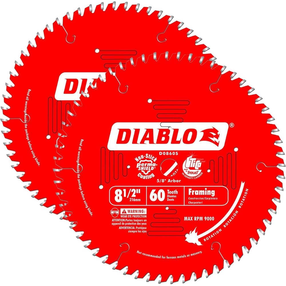 D0860S 81/2Inch 60T Thin Kerf Fine Finish Miter Saw Blades, 2PK