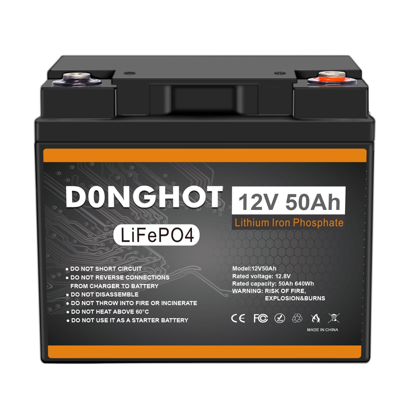 D0NGHOT 12V 50Ah LiFePO4 Lithium Ion Deep Cycle Marine Battery for Trolling Motor,Camping,Boat,Power Wheel Chair