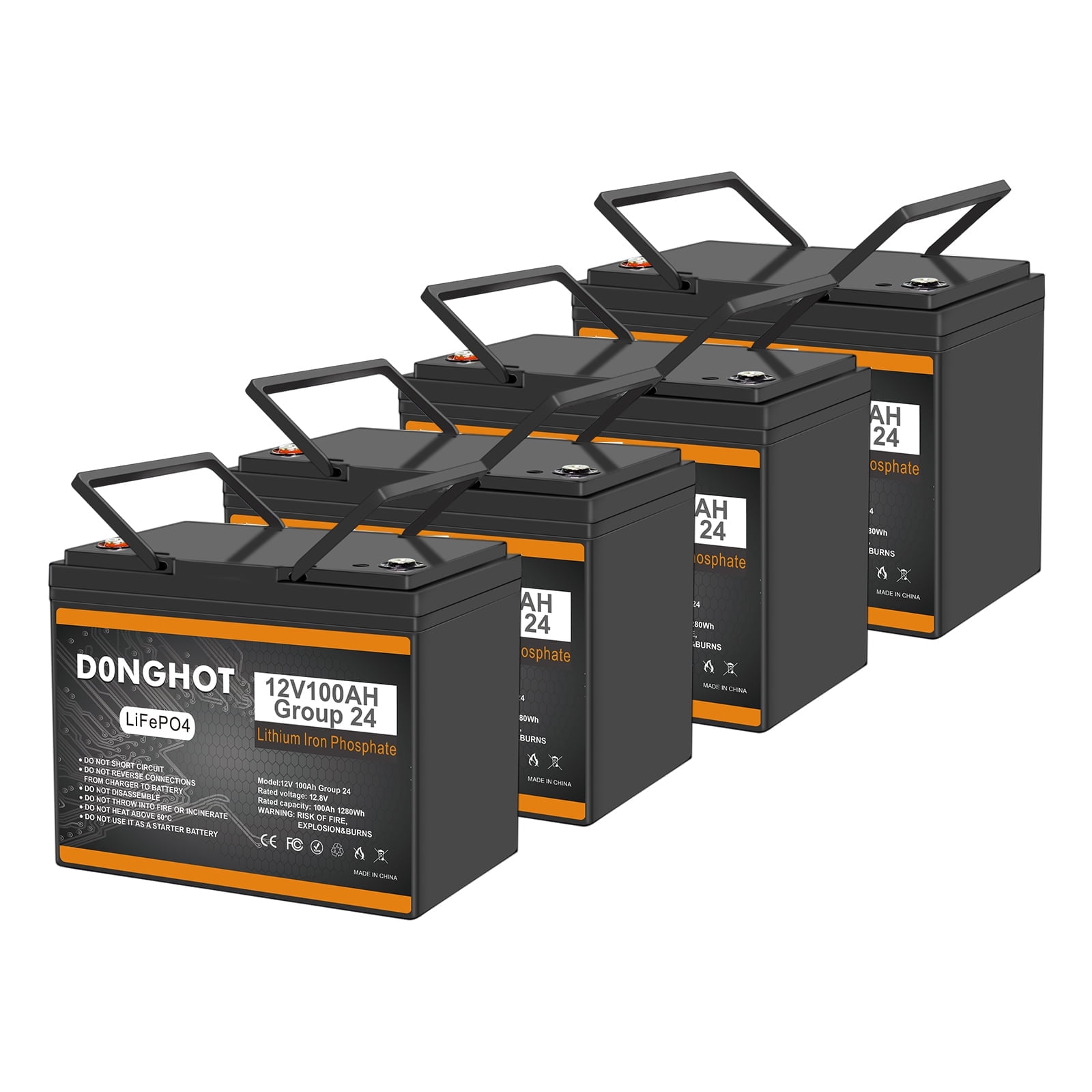 D0NGHOT 48V Golf Cart Battery,4 Pack 12V 100Ah Lithium Ion Deep Cycle Group 24 Battery with 100A BMS