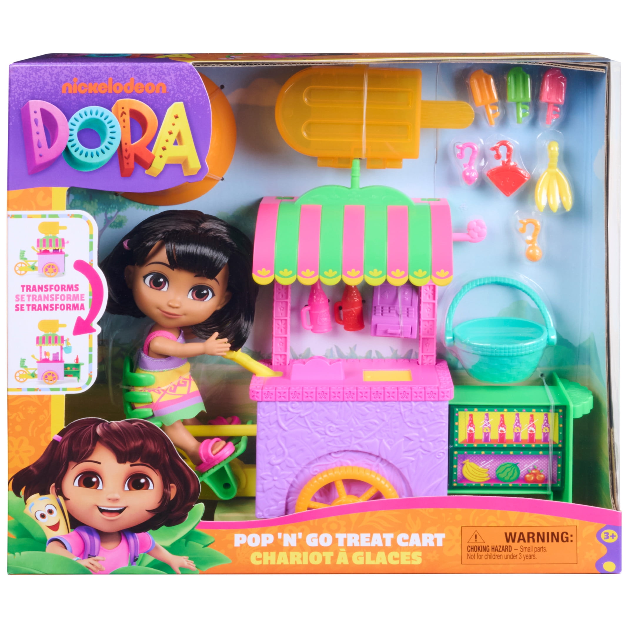Dora, Pop 'N' Go Treat Cart with 15 Pieces, Transforming Cart