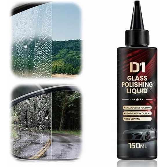 D1 Glass Polishing Liquid, 2025 New Car Glass Oil Film Remover and Auto Scratch Repair Compound, Car Glasses Polishing Compound, Anti-Fog Hydrophobic Coating Spray with Sponge (black-1pcs)