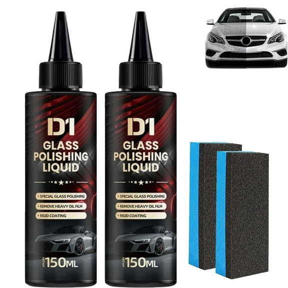 D1 Glass Polishing Liquid, Glass Polishing Compound, Removes Swirls, Scratches, Improves Visibility for Windows and Mirrors (2 PCS)