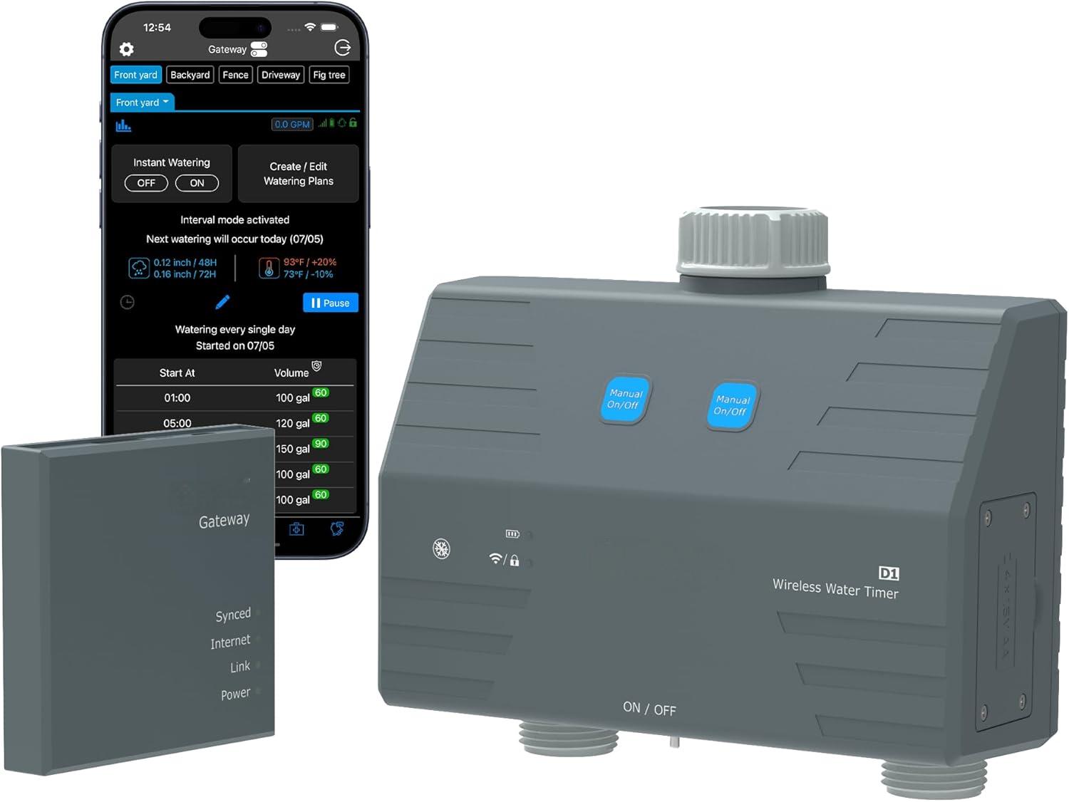 D1 Smart Hose Timer & Gateway, 2 Zone Irrigation by Duration/Weather ...