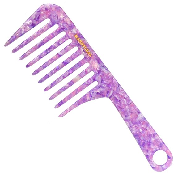 D1 | Wide Tooth Handle comb for Curly Hair| Elevates, Preserves Curl, Smooths hair Acetate comb(Shiny purple)