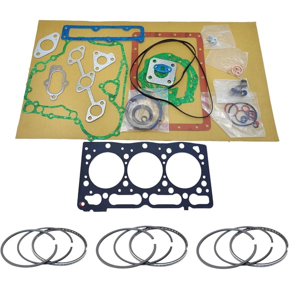 D1005 Full Gasket Kit + Piston Rings For Kubota D1005 Engine JCB VMT160-80 Compactor EW320DS J312 Generator GB18 GB170 GB175 GB180 JB16 JB17X JB18 JB19X Tractor STD piston ring set