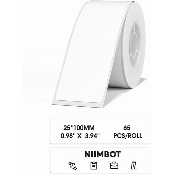 D101 Label Maker Tape D101 Adapted Label Print Paper, Self-Adhesive Labeling Tape Replacement 25 X 100 mm Thermal Label Tape for Home Office, 65 Labels/Roll, White
