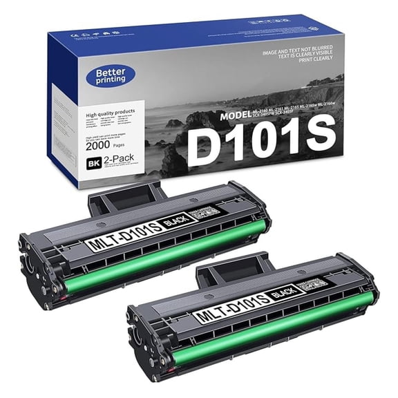 D101S MLT-D101S Black Toner Cartridge - Replacement for SCX-3405W Toner ML-2160 ML-2161 ML-2165 ML-2165w ML-2166w SCX-3400 SCX-3400F SCX-3400FW SCX-3405 SCX-3405FW SCX-3405F Printer, 2 Pack