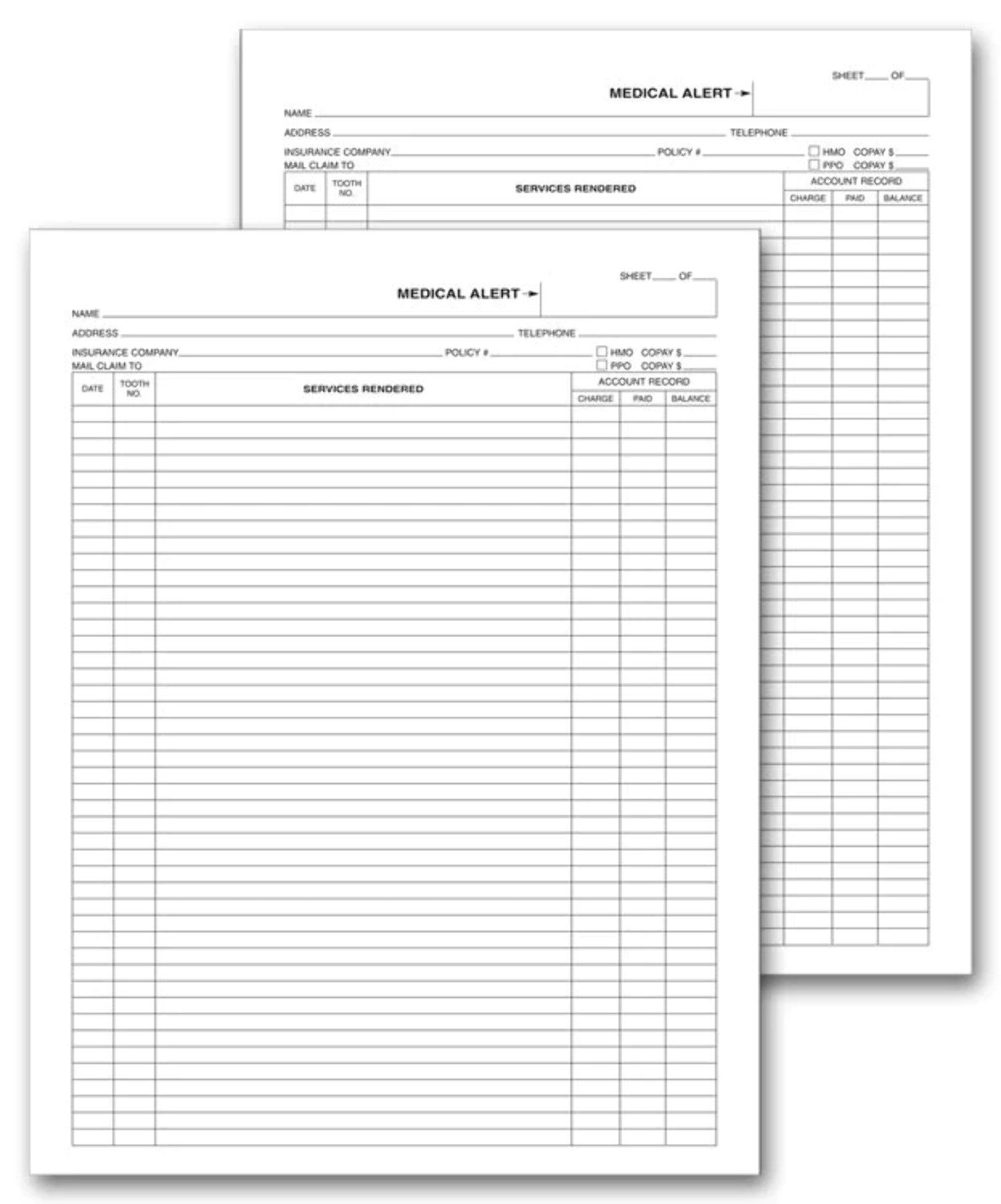 D102 Dental Exam Record Notes Form 8 1/2 x 11"