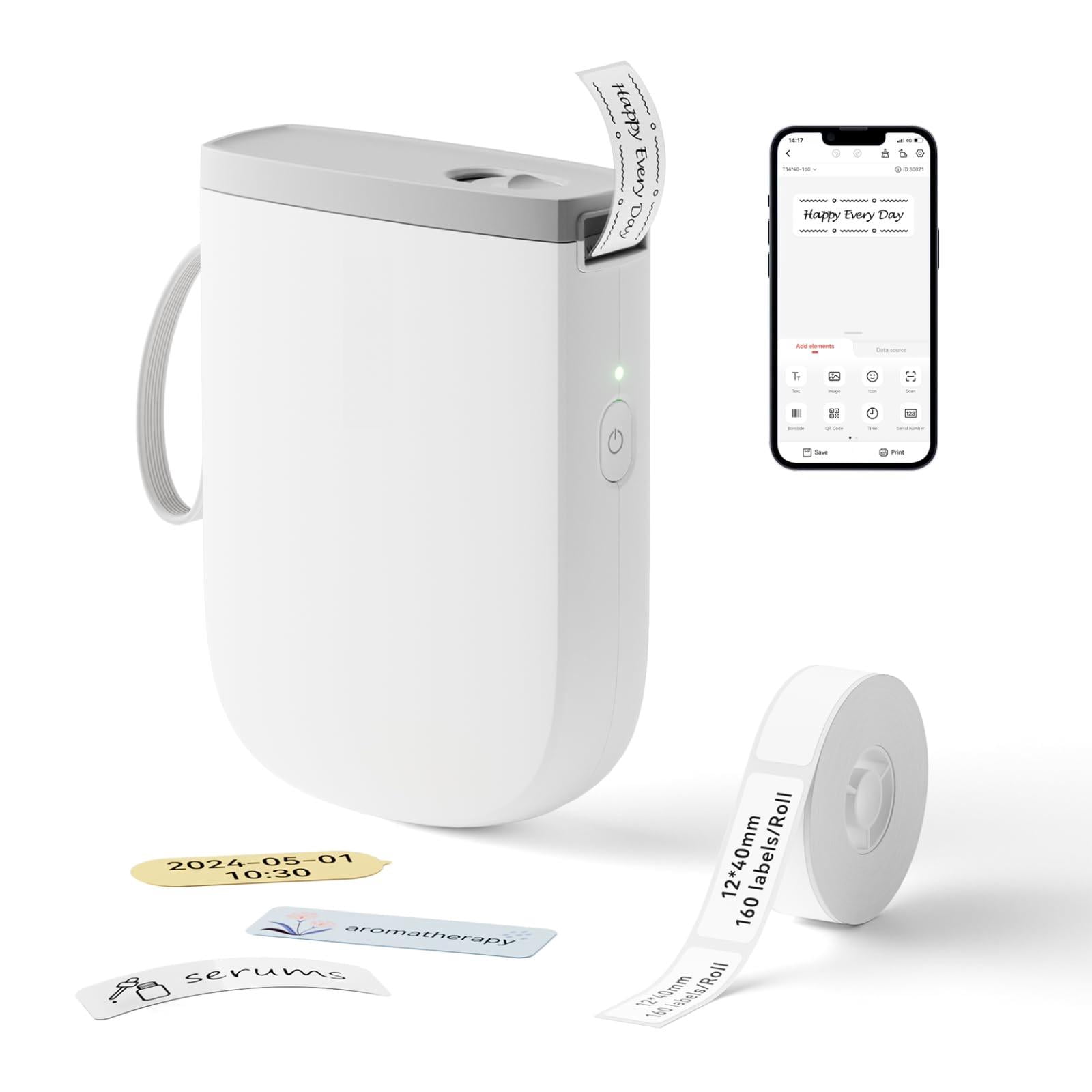 D11 Version Label Maker Machine With Tape 300dpi Printer  Portable Thermal Sticker For Organizing Home Office School White