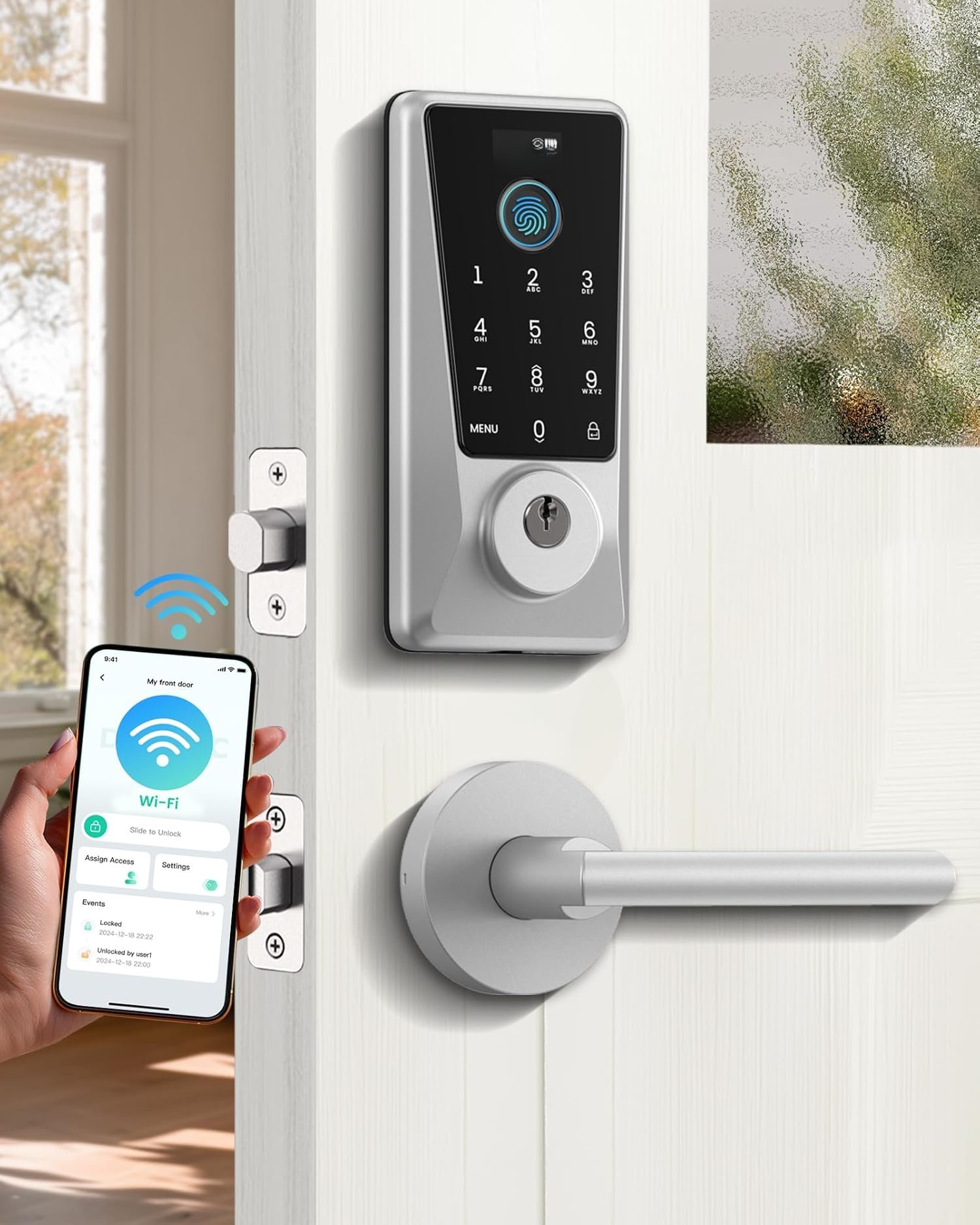 D110 Built-in Lock with 2 Lever Handles, Fingerprint Keyless Entry Door ...