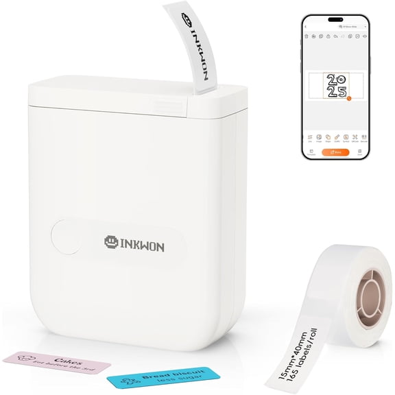 D110 Label Maker Machine with Tape, Bluetooth Mini Various Templates, Wireless Portable Small Printer for Home, Office, School, White