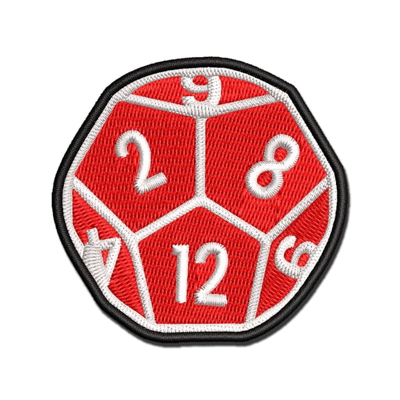 D12 12 Sided Gaming Gamer Dice Critical Role Applique Multi-Color Embroidered Iron-On Patch - 2.0 Inch Mini