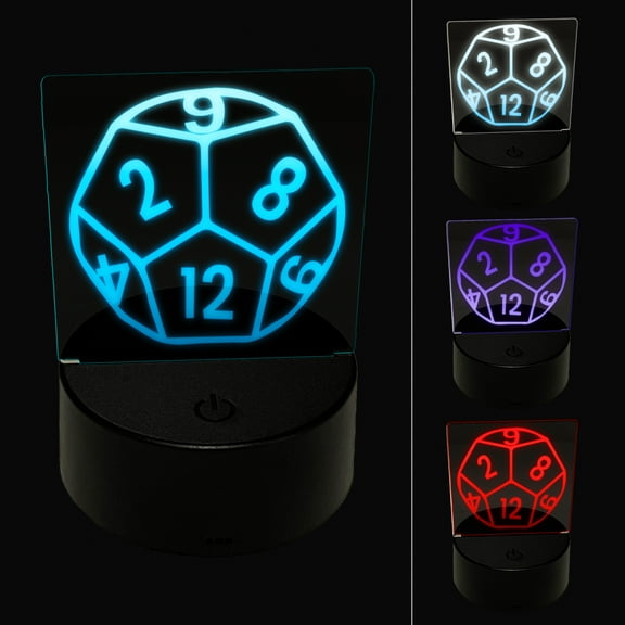 D12 12 Sided Gaming Gamer Dice Critical Role LED Night Light Sign 3D Illusion Desk Nightstand Lamp