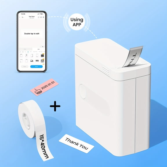 D12 Wireless Label Printer, Portable Sticker Maker with 1 Roll Paper, Easy Use for Home Office Organization, School, Kitchen, Gift Wrapping