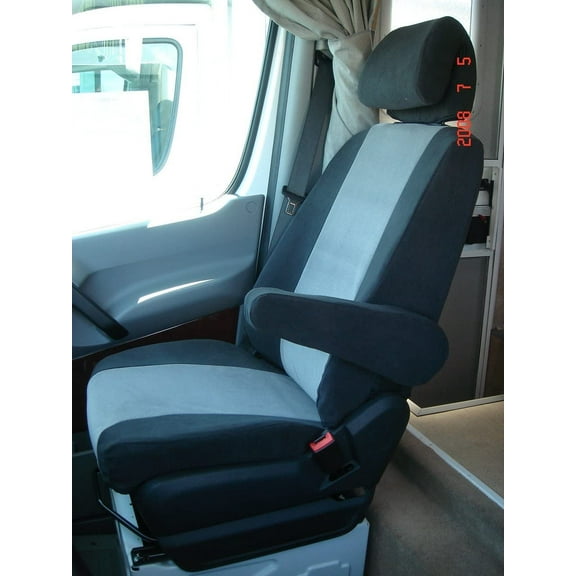 D1301 2007-2009 Dodge Sprinter Commercial Cargo Van Exact Fit Seat Covers in Gray and Black Velour