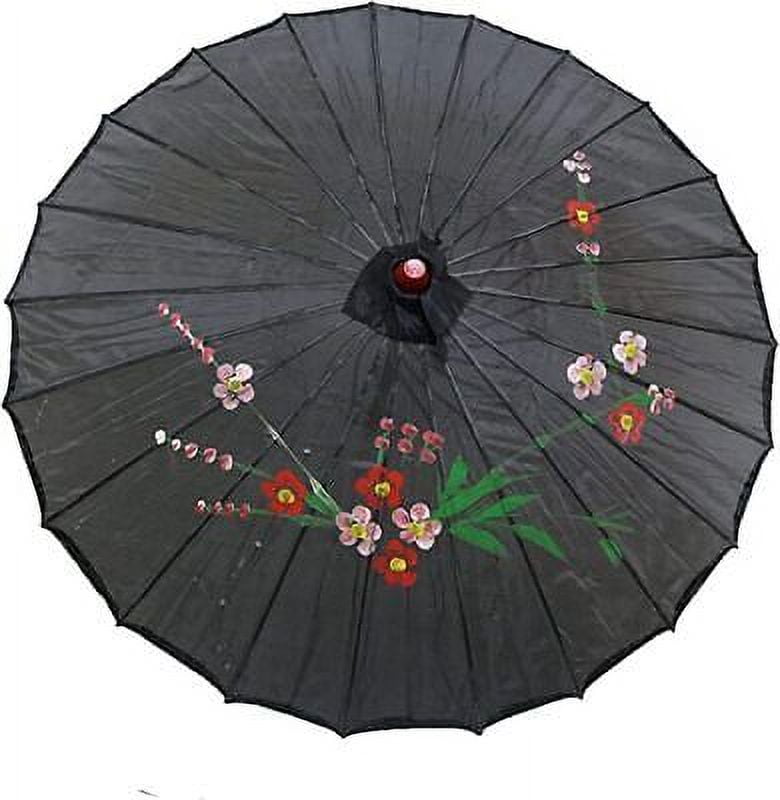 D13156 32" Inch Dia Black Floral Pattern Nylon Parasol Umbrella Decoration