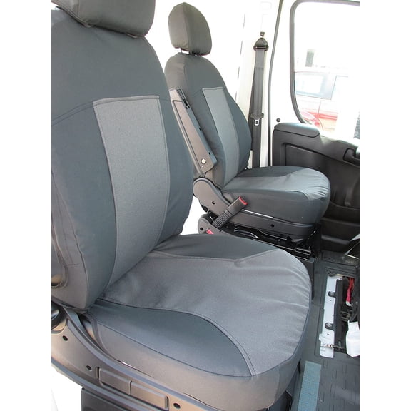D1338 2013-2020 Promaster Van Exact Fit Front Bucket Seat Covers Sold in Pairs Not for Rv Seats, armrest on Drivers only. Gray and Black Twill