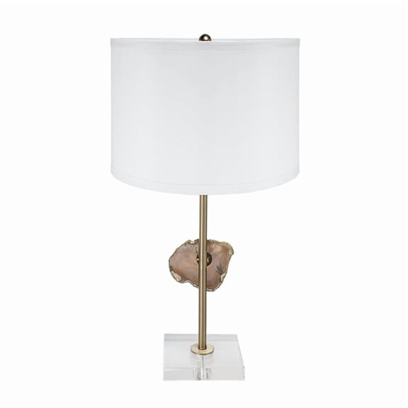 D14x25.2" Gold Table Lamp with Agate Slice and White Drum Shade(Lamp Shade Assembly Required)